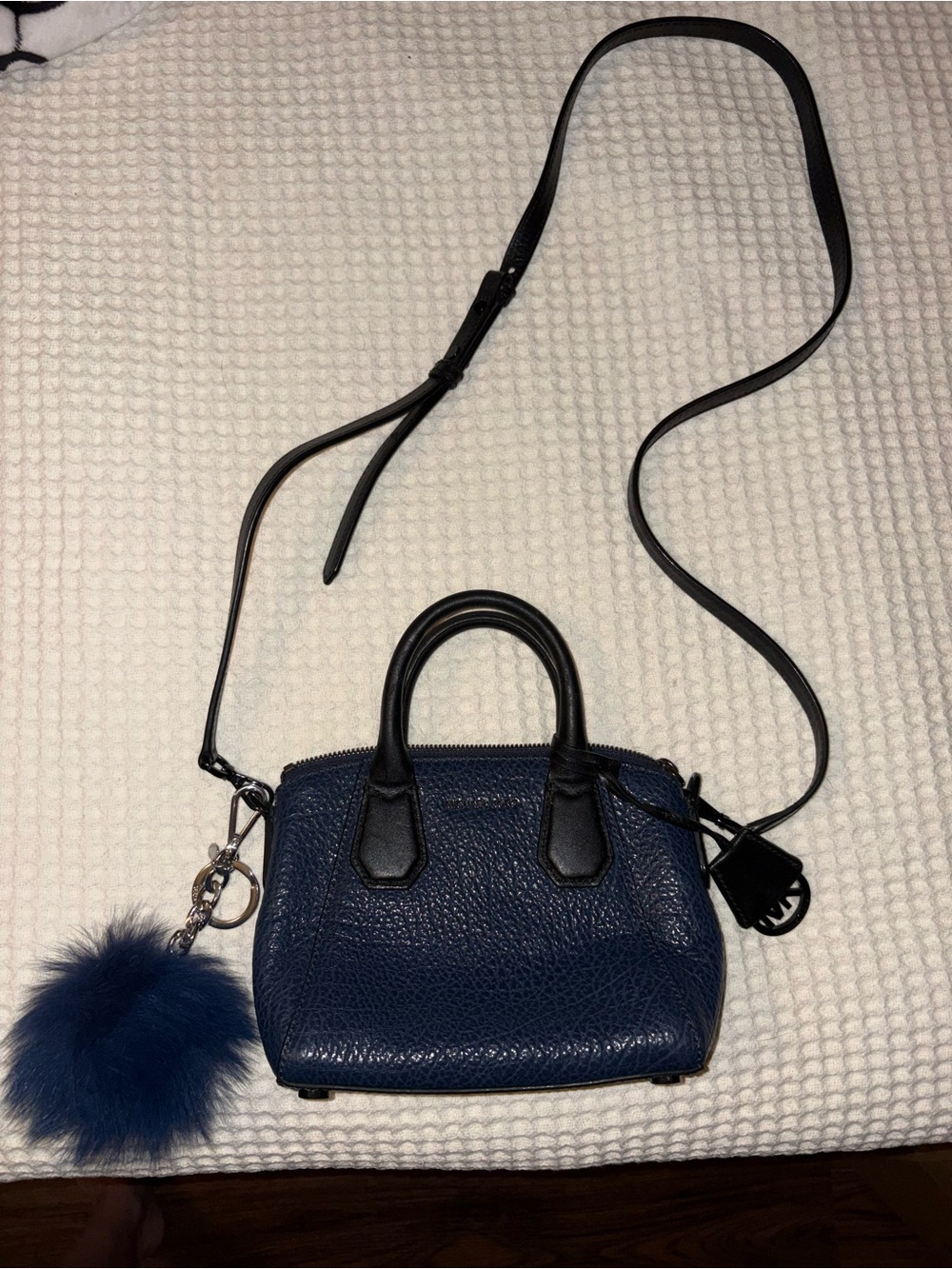 MICHAEL Michael Kors Navy and Black Pebbled Leather Crossbody Satchel